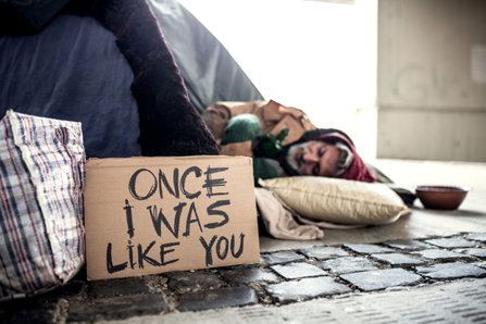 Homeless on a street.