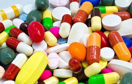 A pile of colorful pills. 