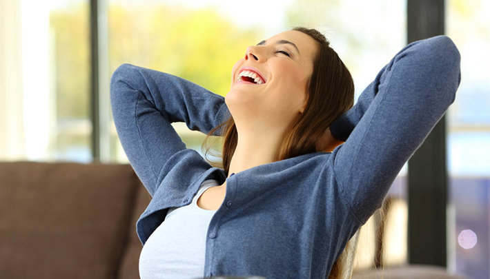 woman feeling relief and happiness
