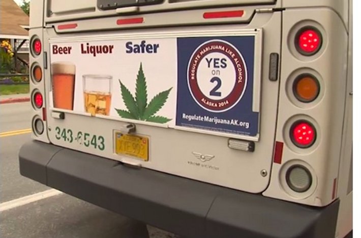 Marijuana ad on an Alaska bus