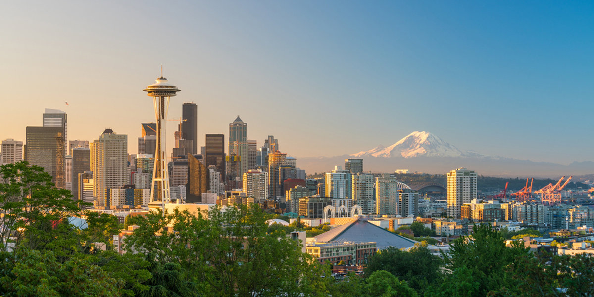 Seattle, Washington and Mount Rainier. 