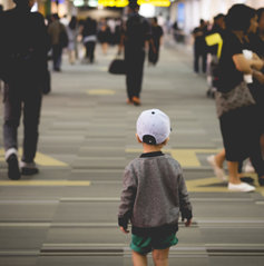 A child lost in an airport.