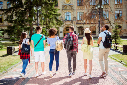 Students walking on the college campus.