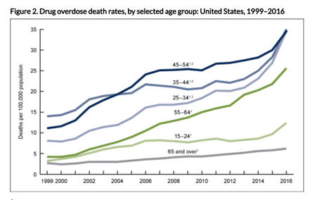 Overdose death rates, by age group. 