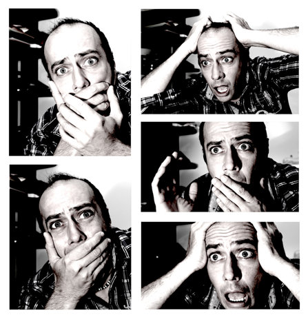 Emotions collage—man high on marijuana.