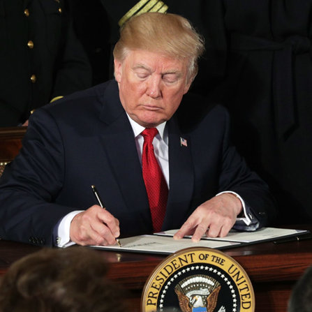President Donald Trump signing decloration