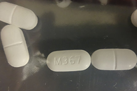 Counterfeit hydrocodone pills seized by the Drug Enforcement Administration. 