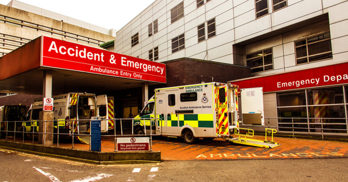 Accident and emergency entrance at United Kingdom hospital