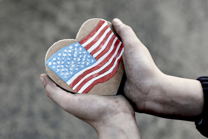 America on a wooden heart