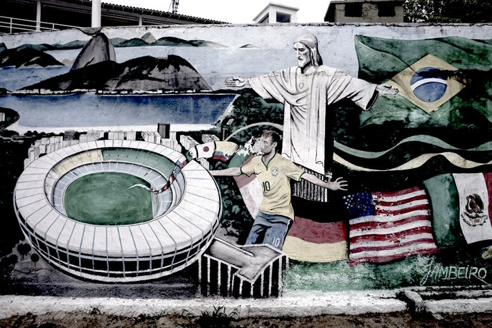 World Cup graffiti on the wall of Brazilian streets.