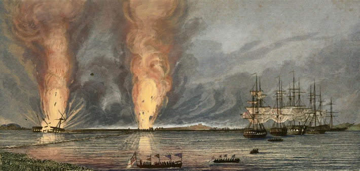 drawing of ships during opium wars