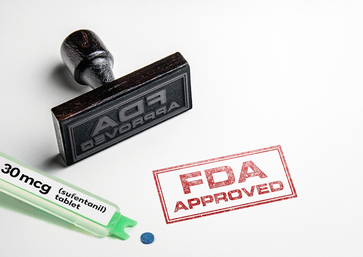 FDA approved stamp on Dsuvia drug.