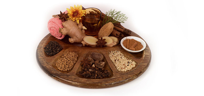 Natural remedies on wooden plate.